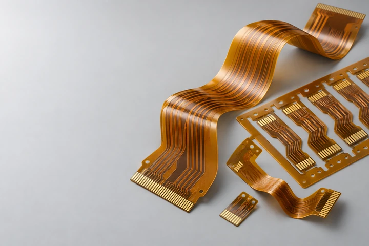 Concept render of flexible PCB interconnects on a neutral studio background