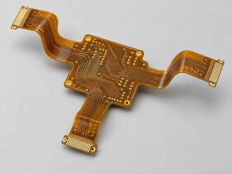 Multilayer flexible PCB with dense routing and three connector branches