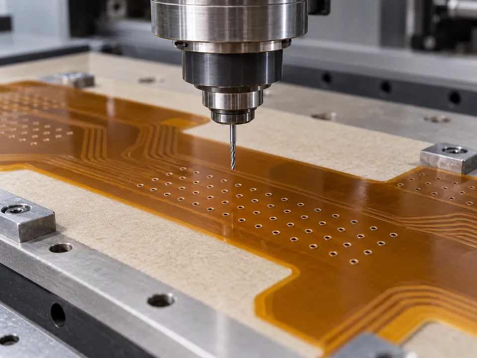 Precision drilling of a supported flexible circuit panel