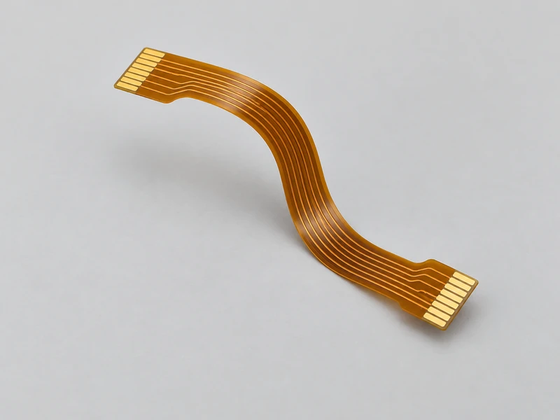 Single-layer flexible PCB with parallel copper traces and gold connector contacts