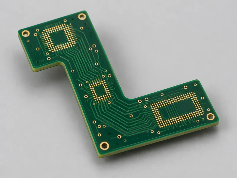 Compact L-shaped HDI circuit board with fine-pitch pad arrays