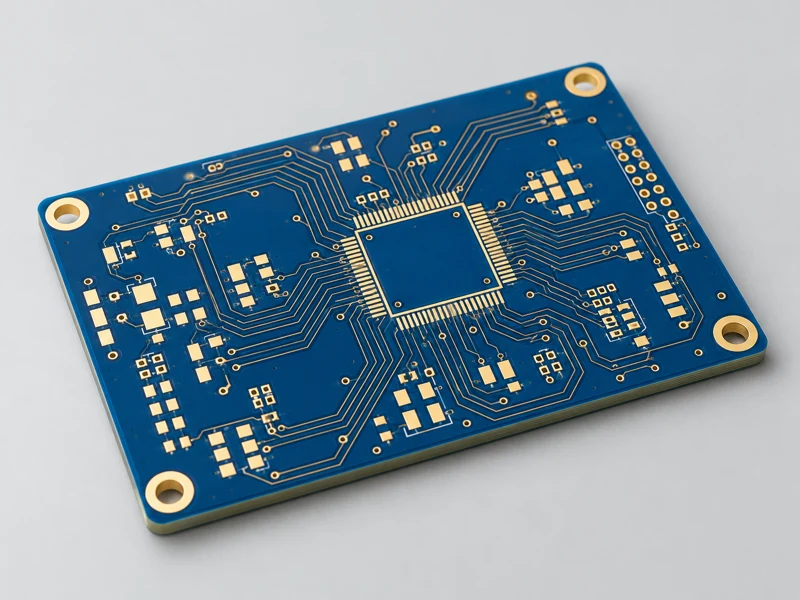 Compact blue bare PCB layout for a four-layer circuit board project