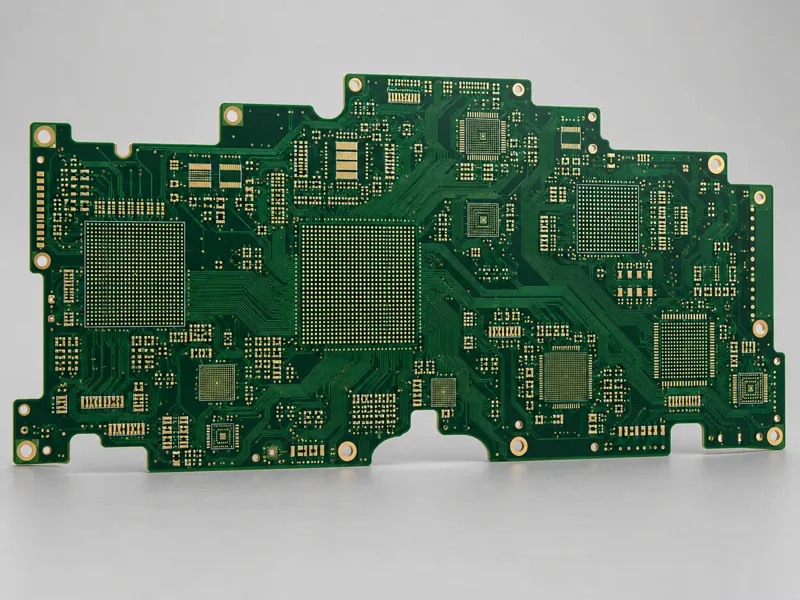 High density bare multilayer PCB with multiple BGA pad fields and notched outline