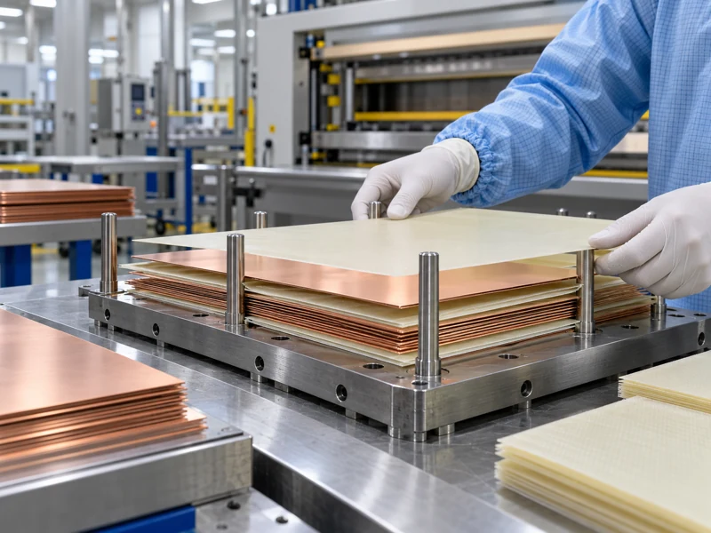 Copper-clad cores and prepreg aligned for multilayer PCB layup