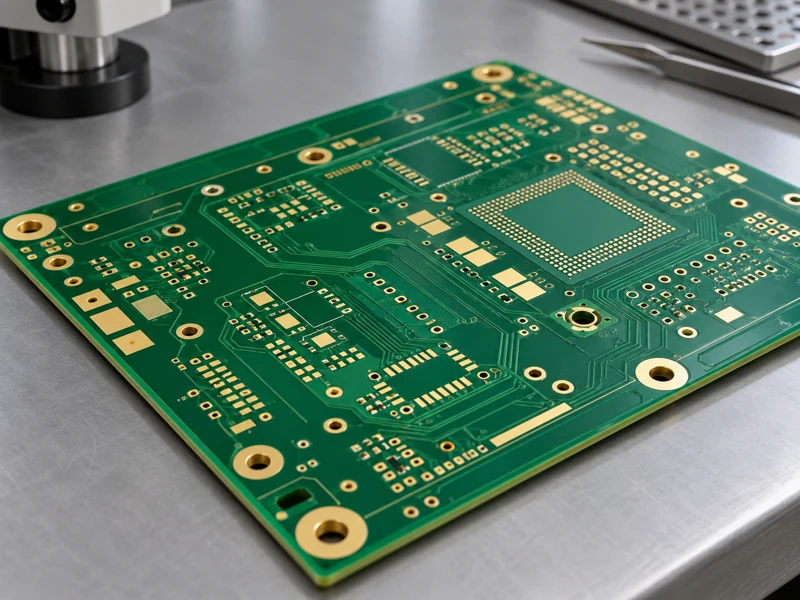 Green solder mask and gold pads on a finished bare multilayer PCB