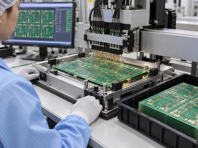 Bare multilayer boards undergoing electrical test and final quality review