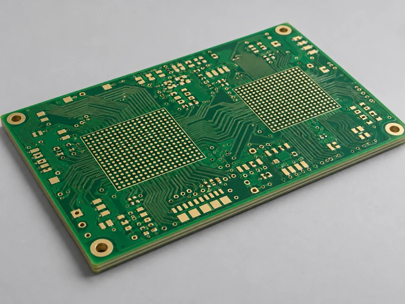 Green bare PCB with dual dense pad arrays for a six to eight layer project