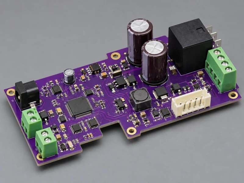 Purple mixed technology PCB assembly with SMT devices and through-hole connectors
