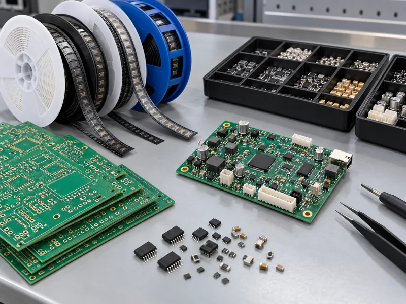 Turnkey prototype assembly kit with bare boards components and a completed PCBA
