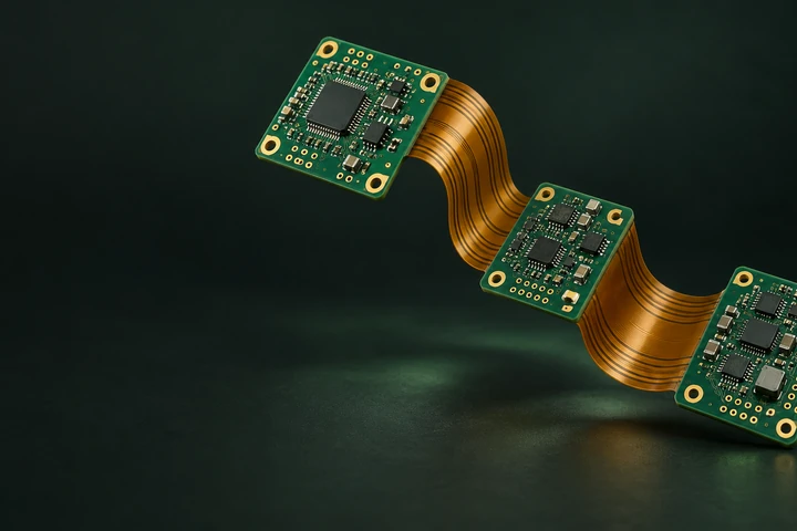 Folded rigid-flex circuit assembly with integrated amber flex sections